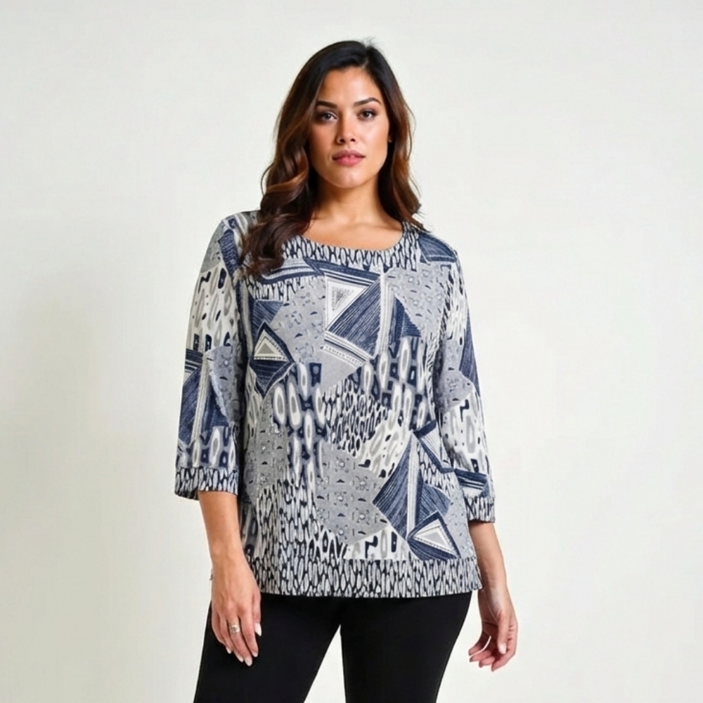 Alfred Dunner Geometric Sparkle Blouse Size 3X